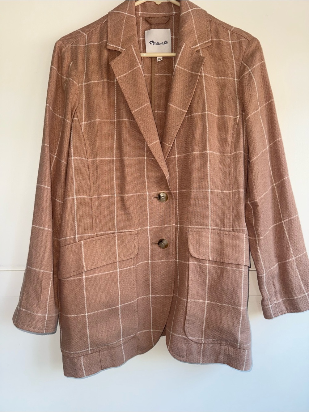 Madewell Larsen Blazer Windowpane Plaid Sandstone Pink Linen Blend Oversized XXS